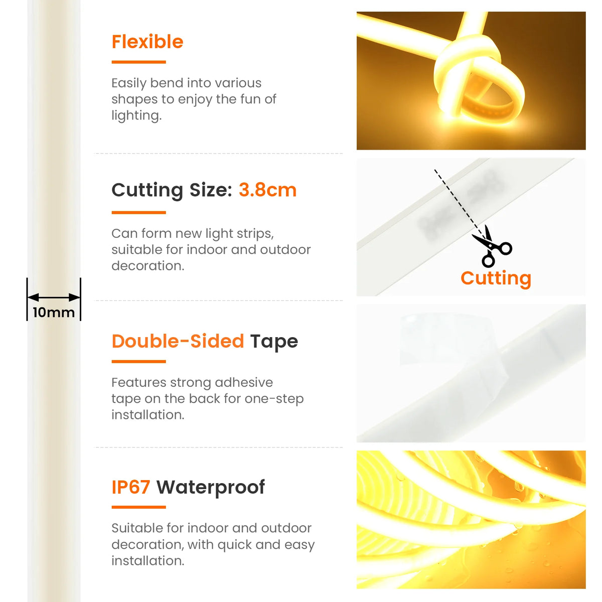 COB LED Strip Light – Flexible Dimmable Ambient Lighting for Home, Bedroom & Outdoor