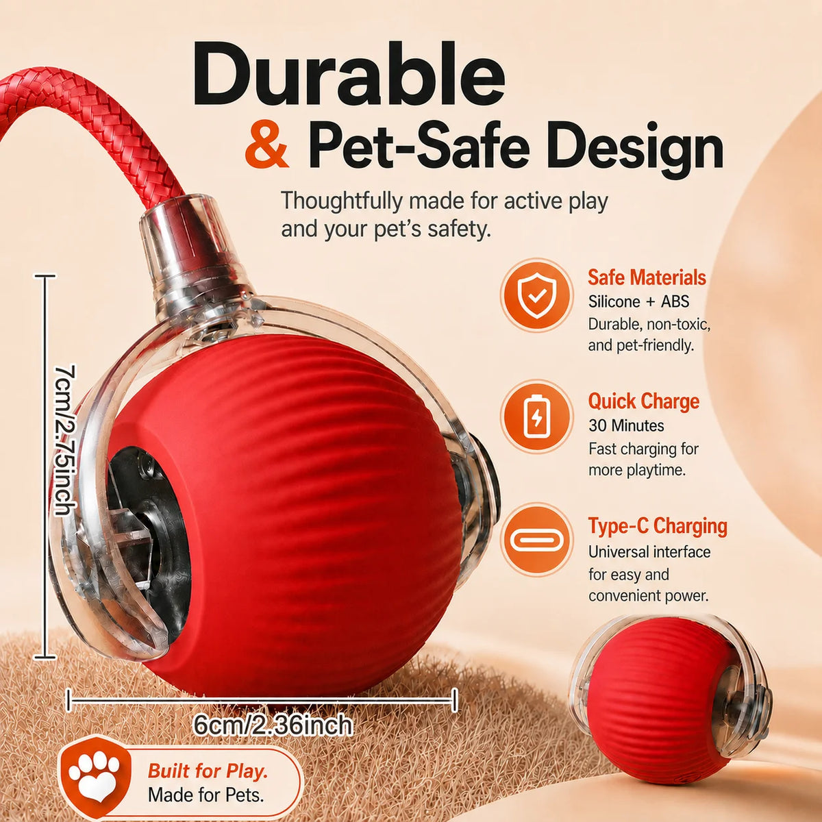 Interactive Rolling Ball Toy for Cats & Dogs - Automatic Chase & Play